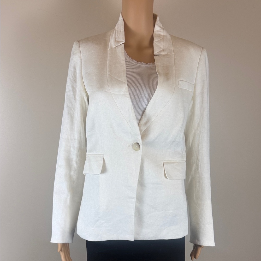 Veronica Beard Ivory Linen Upcollar Dickey Jacket